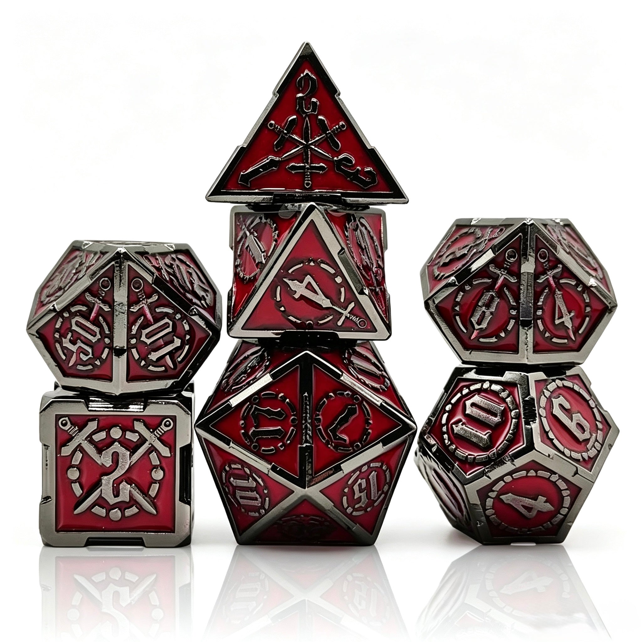 Glided Armory Red Silver 7-Piece Metal Dice Set