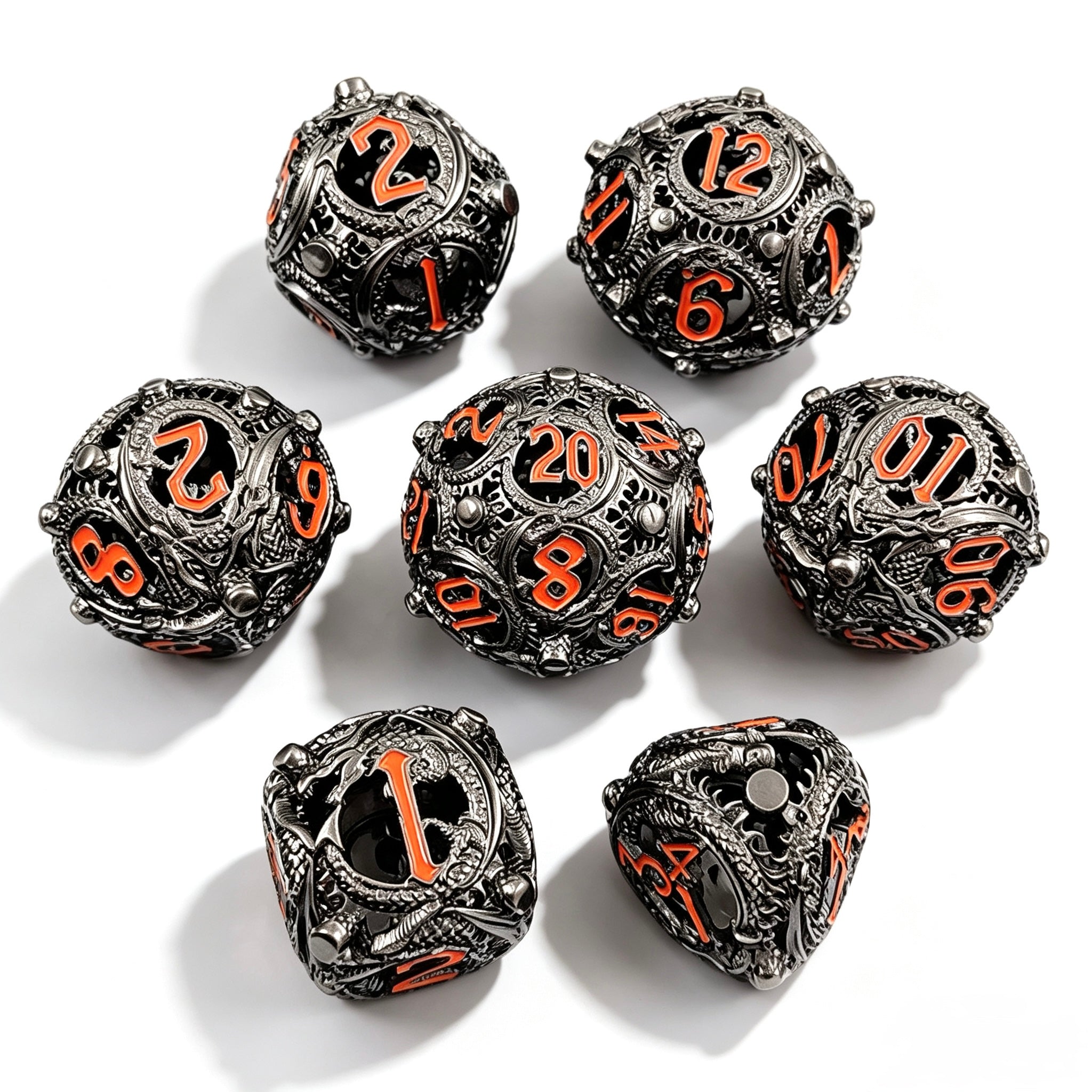 Dragon Swirl Silver Red 7-Piece Metal Dice Set
