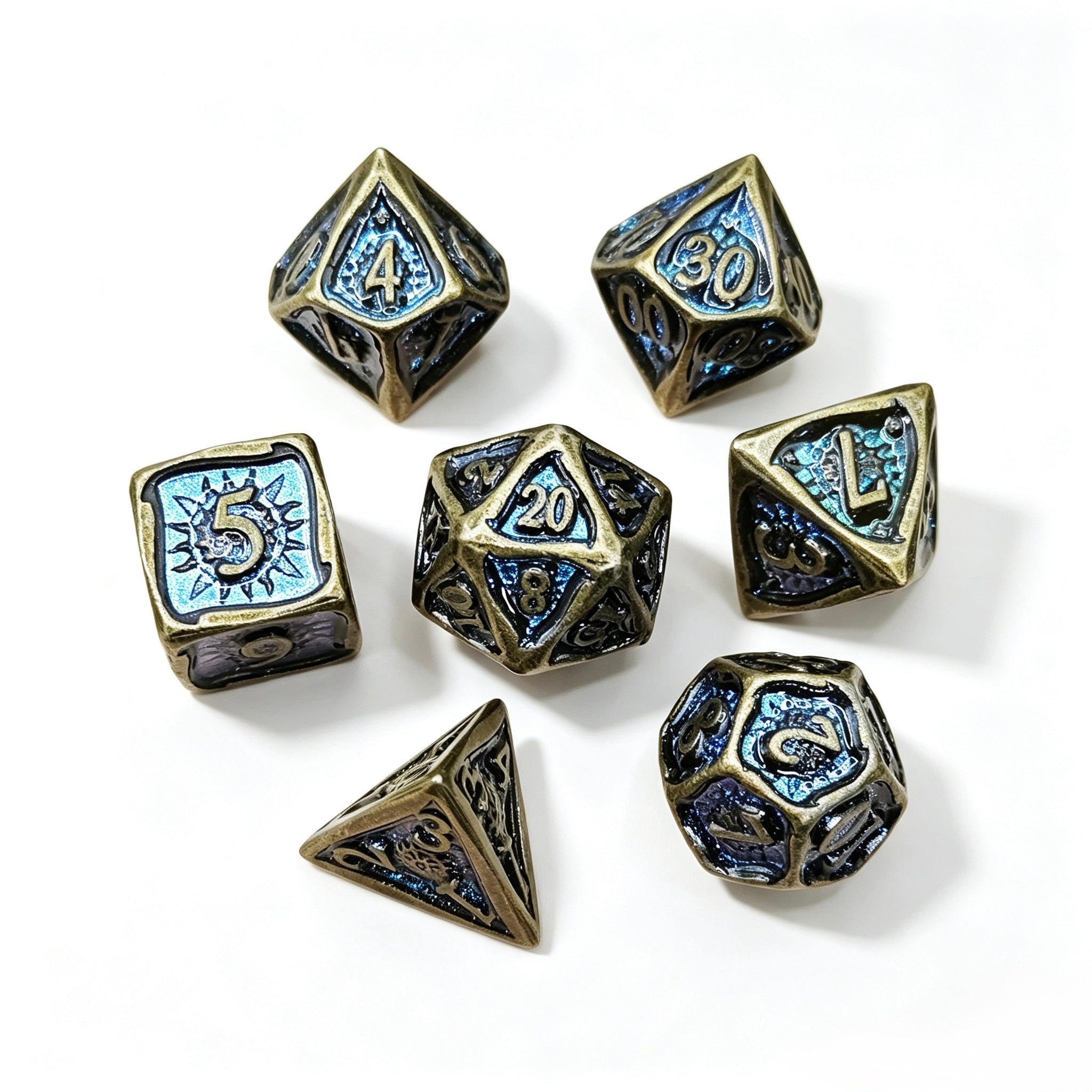 Solar Crest Blue 7-Piece Metal Dice Set