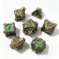 Wooden Swirl Green 7-Piece Metal Dice Set