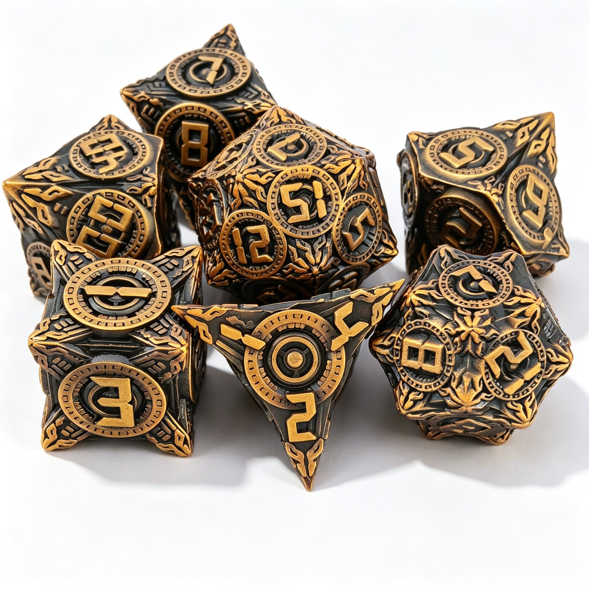 Ancient Clockwork Gold 7-Piece Metal Dice Set