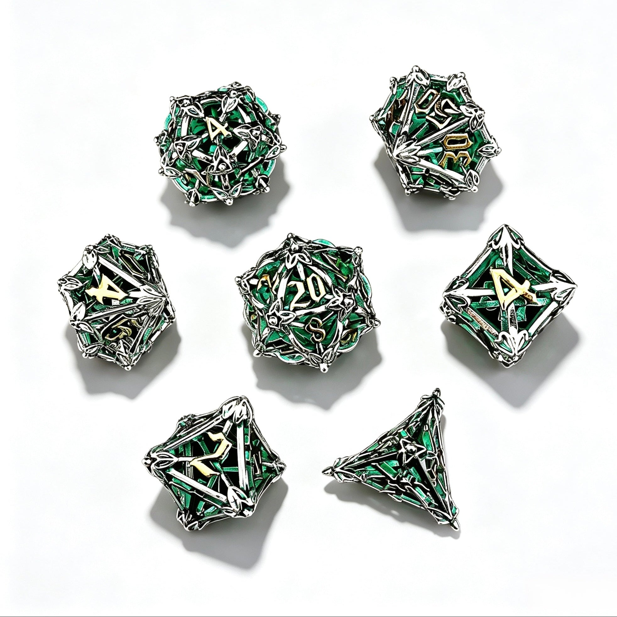 Vanguard Silver Green 7-Piece Metal Dice Set