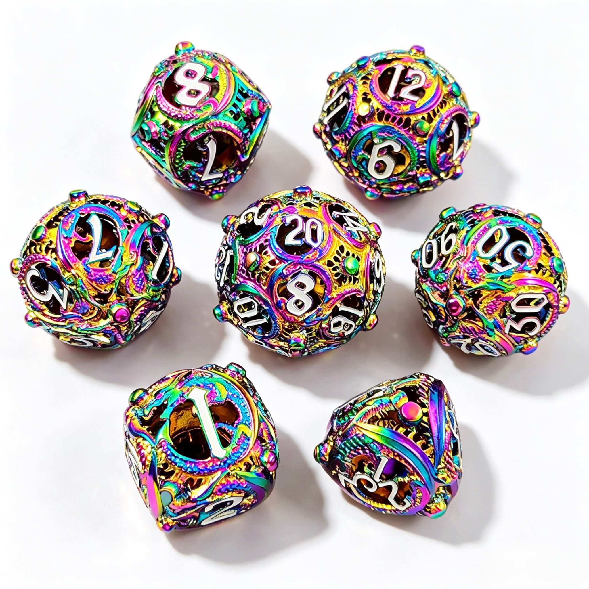 Dragon Swirl Rainbow 7-Piece Metal Dice Set