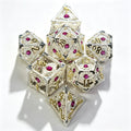 Rose Quartz Eye Silver 7-Piece Metal Dice Set