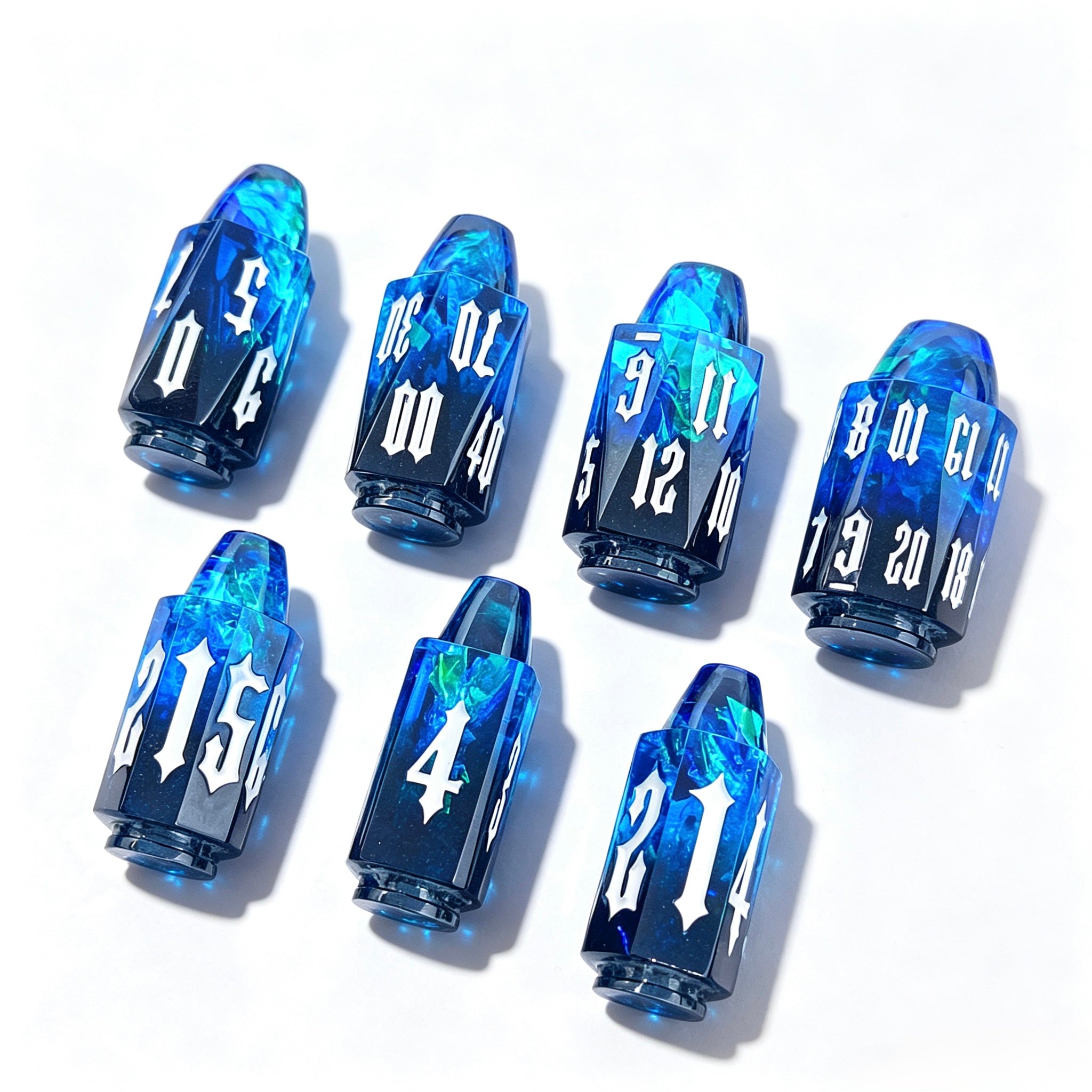 Black-Blue Iridescent Flakes Bullet Solid Core 7-Piece Dice Set