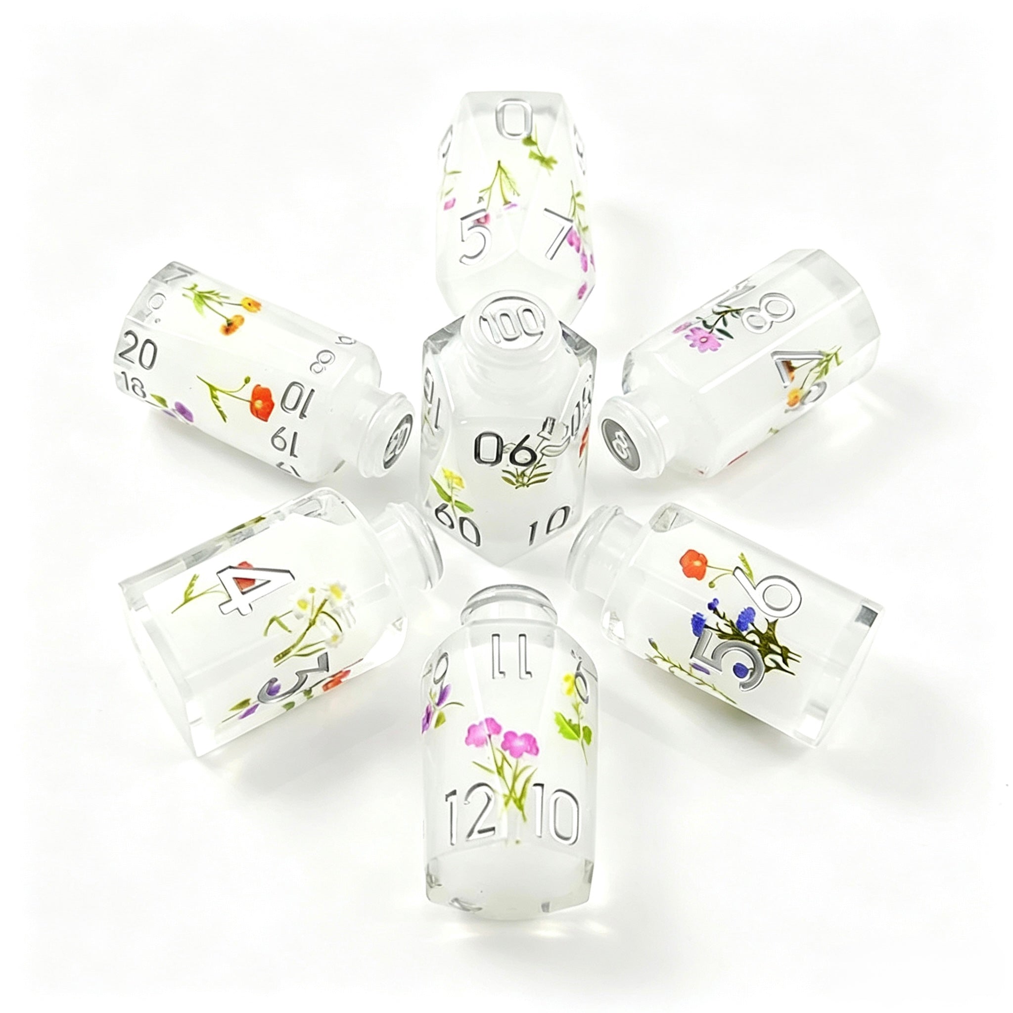 White Flowers Solid Core 7-Piece Dice Set