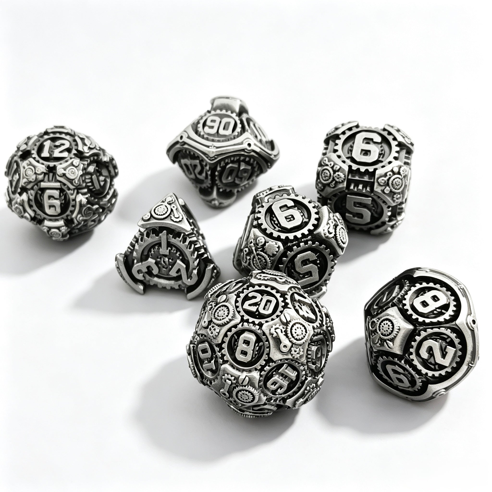 Steampunk Silver 7-Piece Metal Dice Set