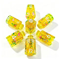 Flowers Yellow Glitter Bottle Solid Core 7-Piece Dice Set