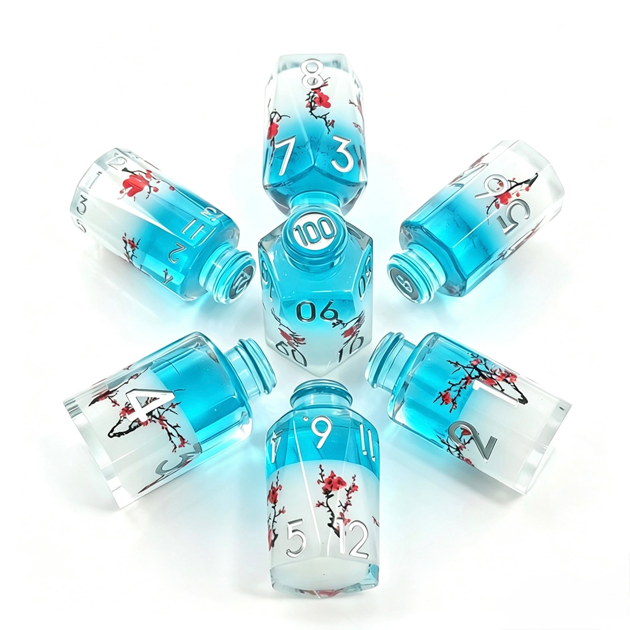 Snowy Sakura Bottle Solid Core 7-Piece Dice Set