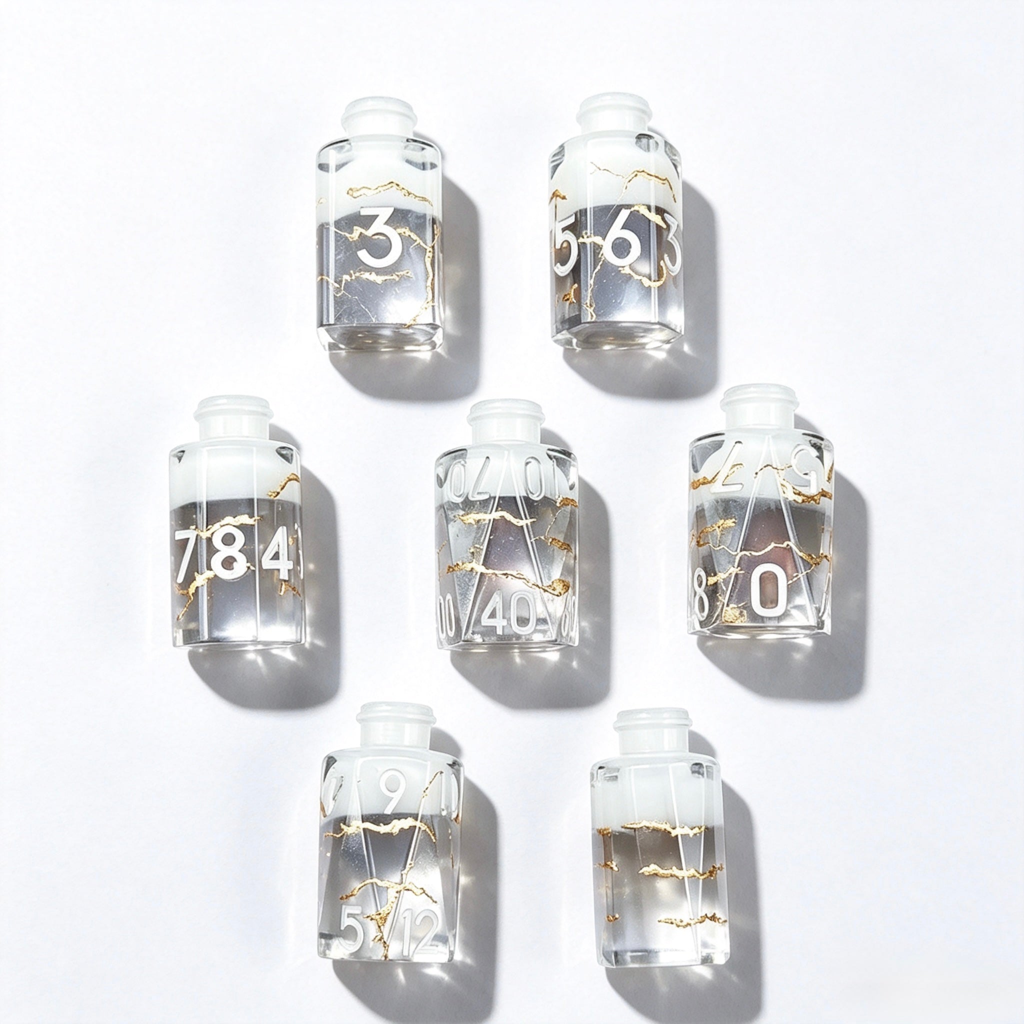 Silver Crack Bottle Solid Core 7-Piece Dice Set