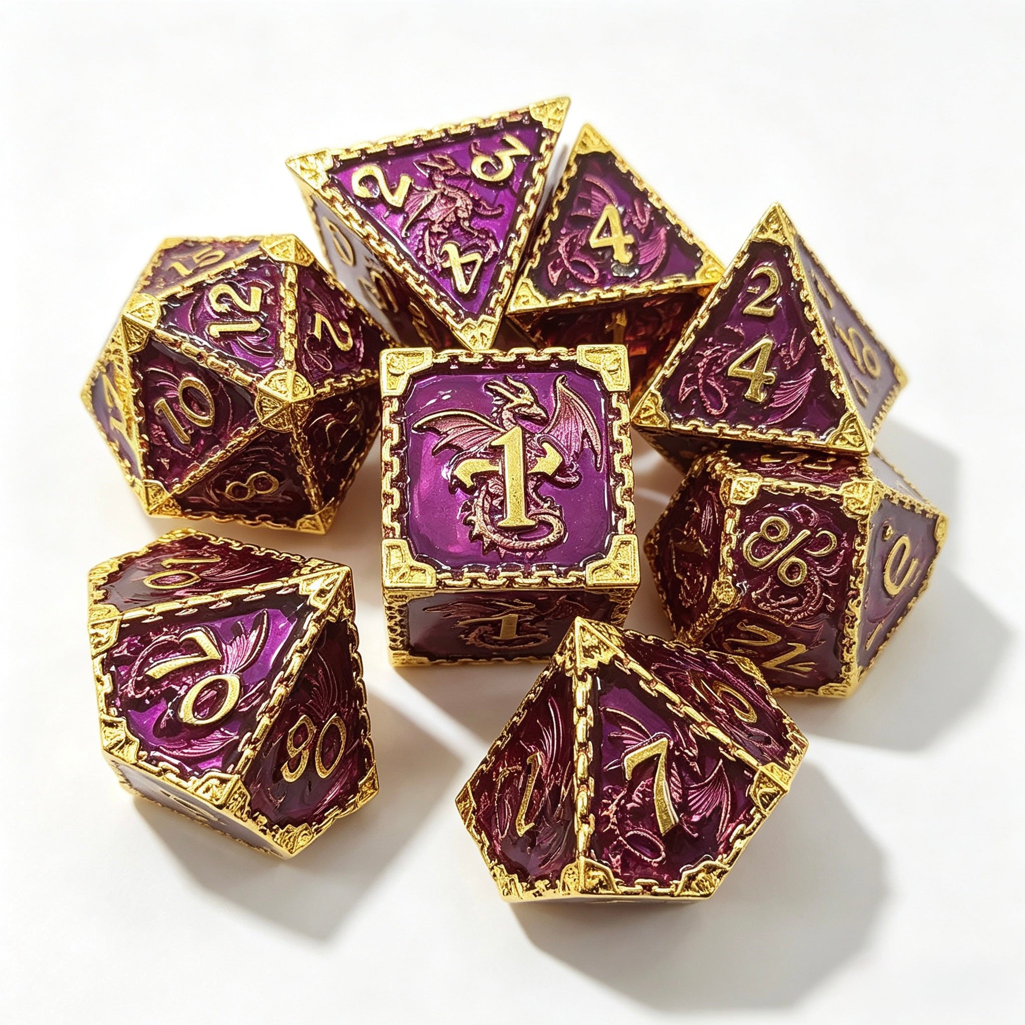 Dragon Totem Gold Purple 7-Piece Metal Dice Set