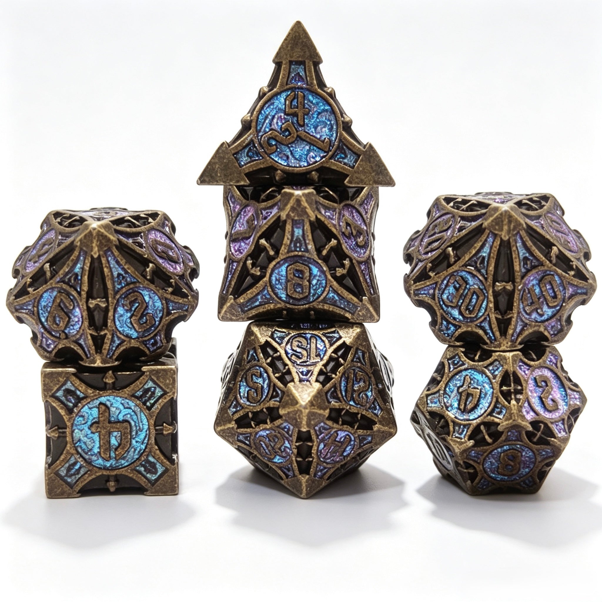 Geometrical Gradient Blue 7-Piece Metal Dice Set