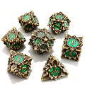 Gold Green Lotus 7-Piece Metal Dice Set