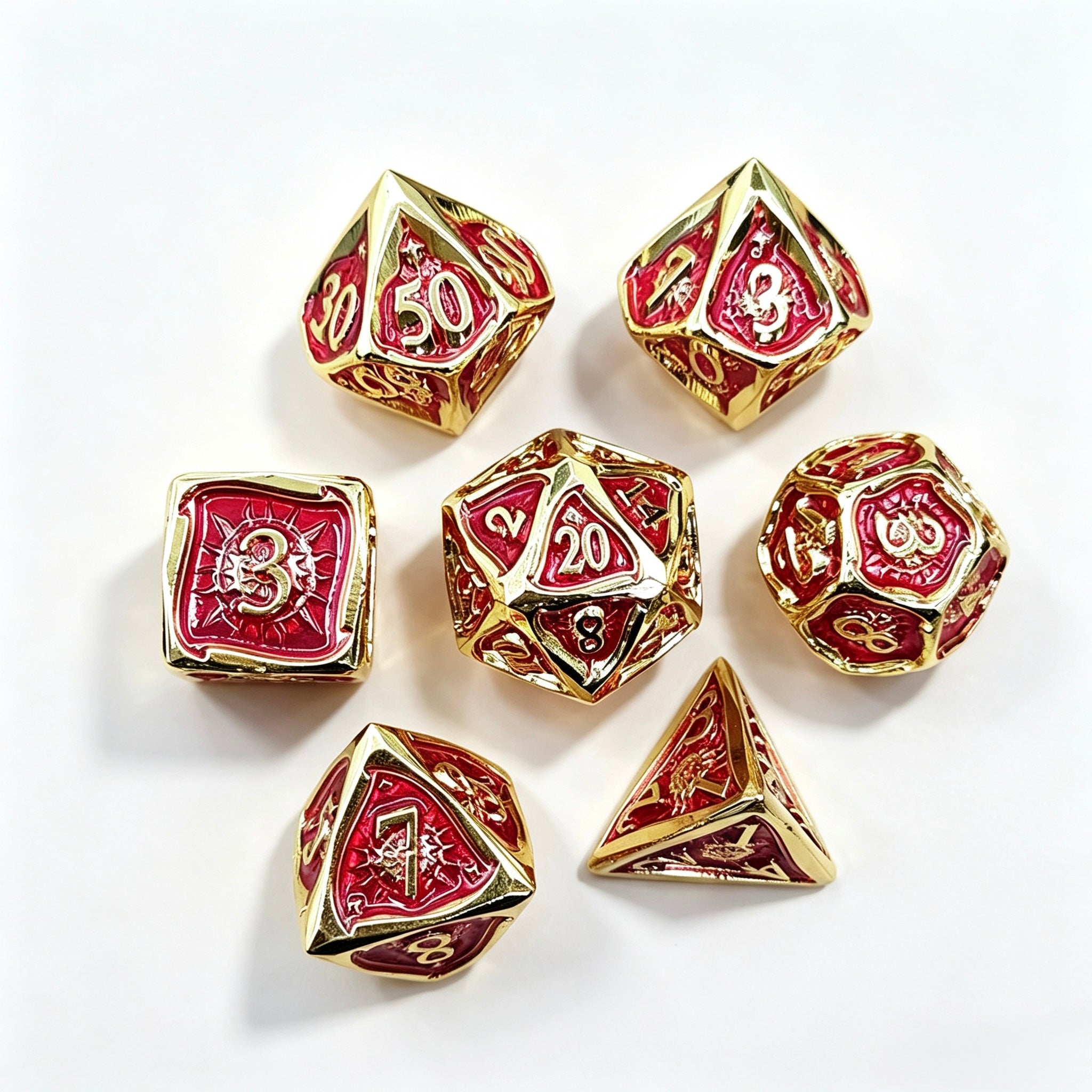 Solar Crest Red 7-Piece Metal Dice Set