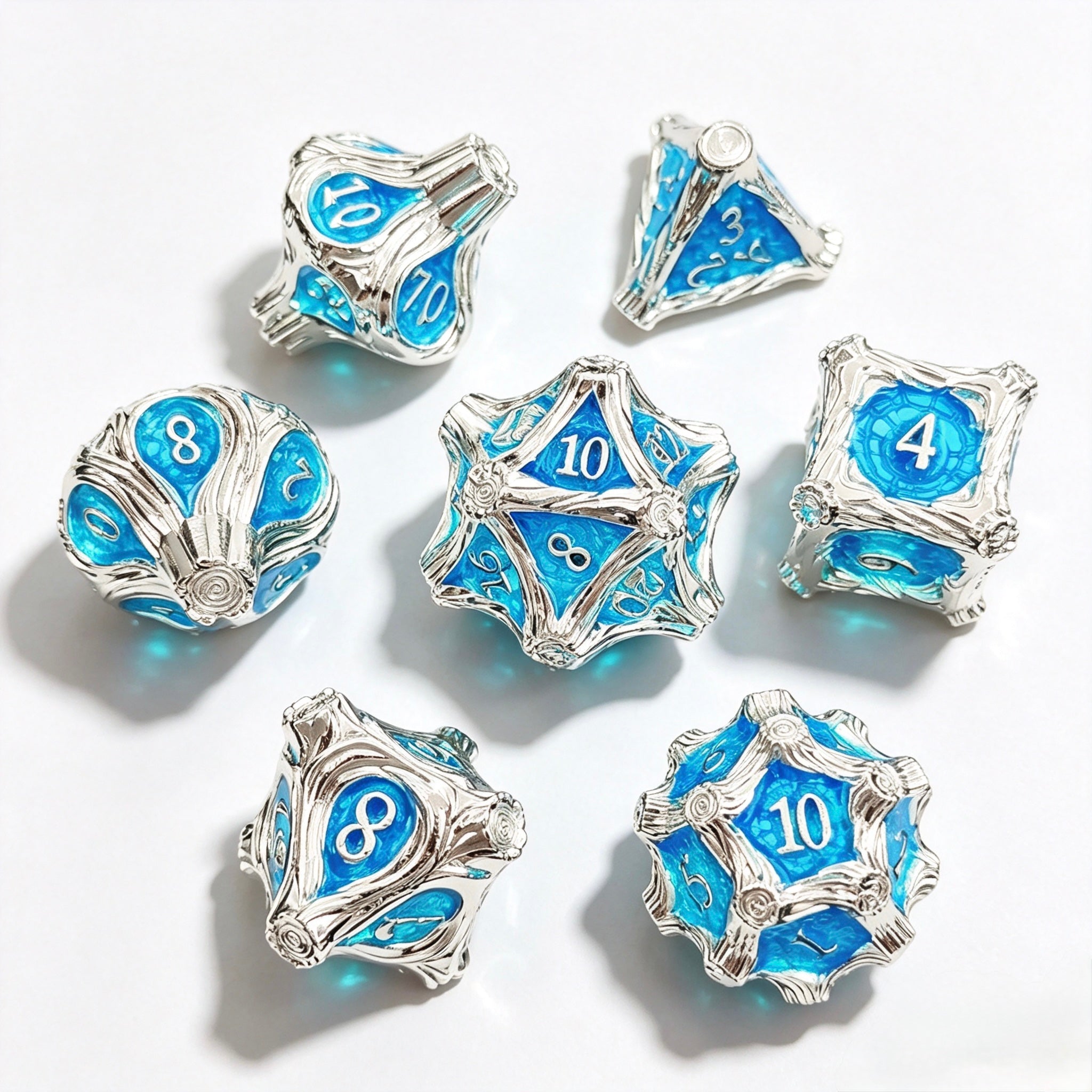 Wooden Swirl Silver 7-Piece Metal Dice Set