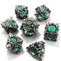 Silver Green Lotus 7-Piece Metal Dice Set