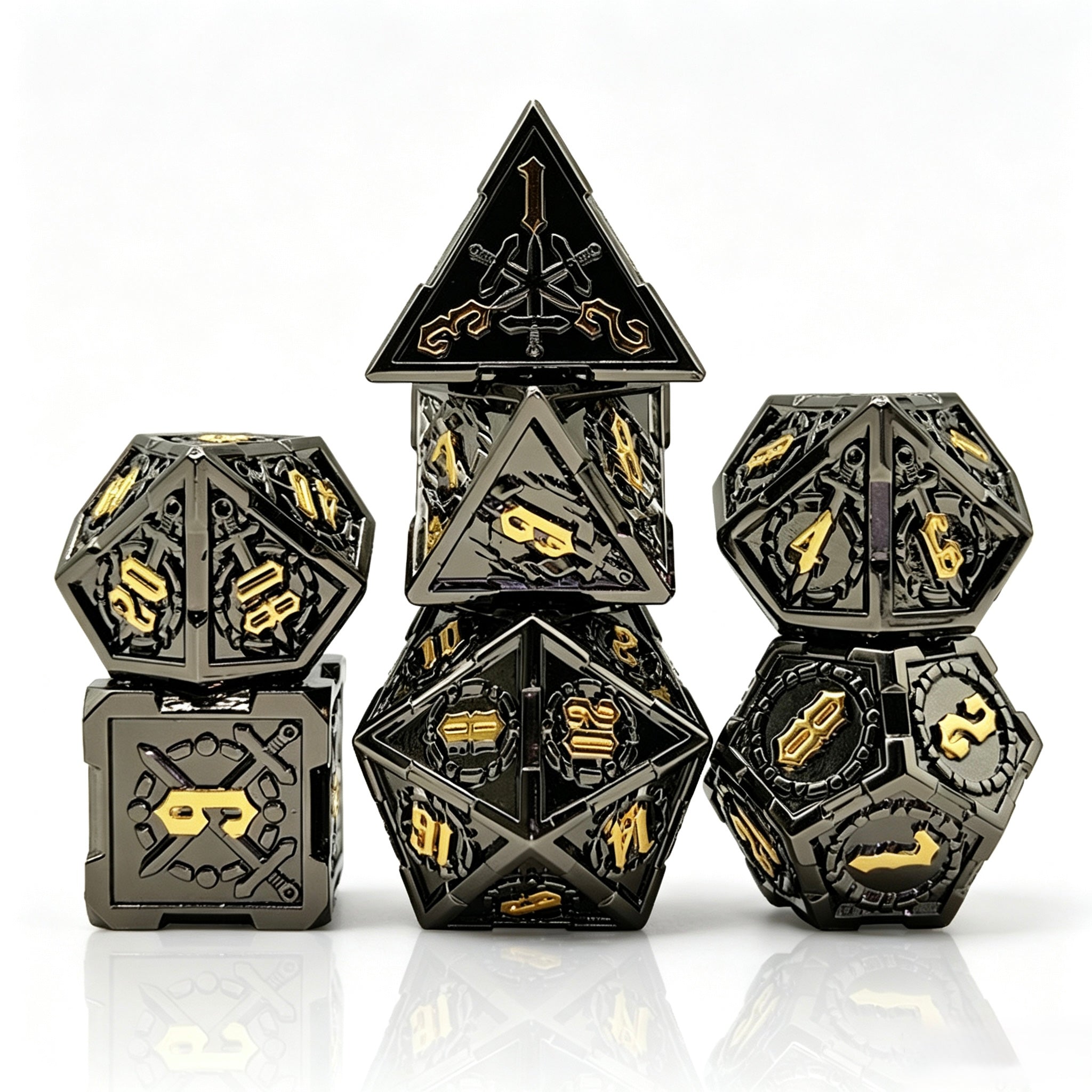Glided Armory Black Gold 7-Piece Metal Dice Set