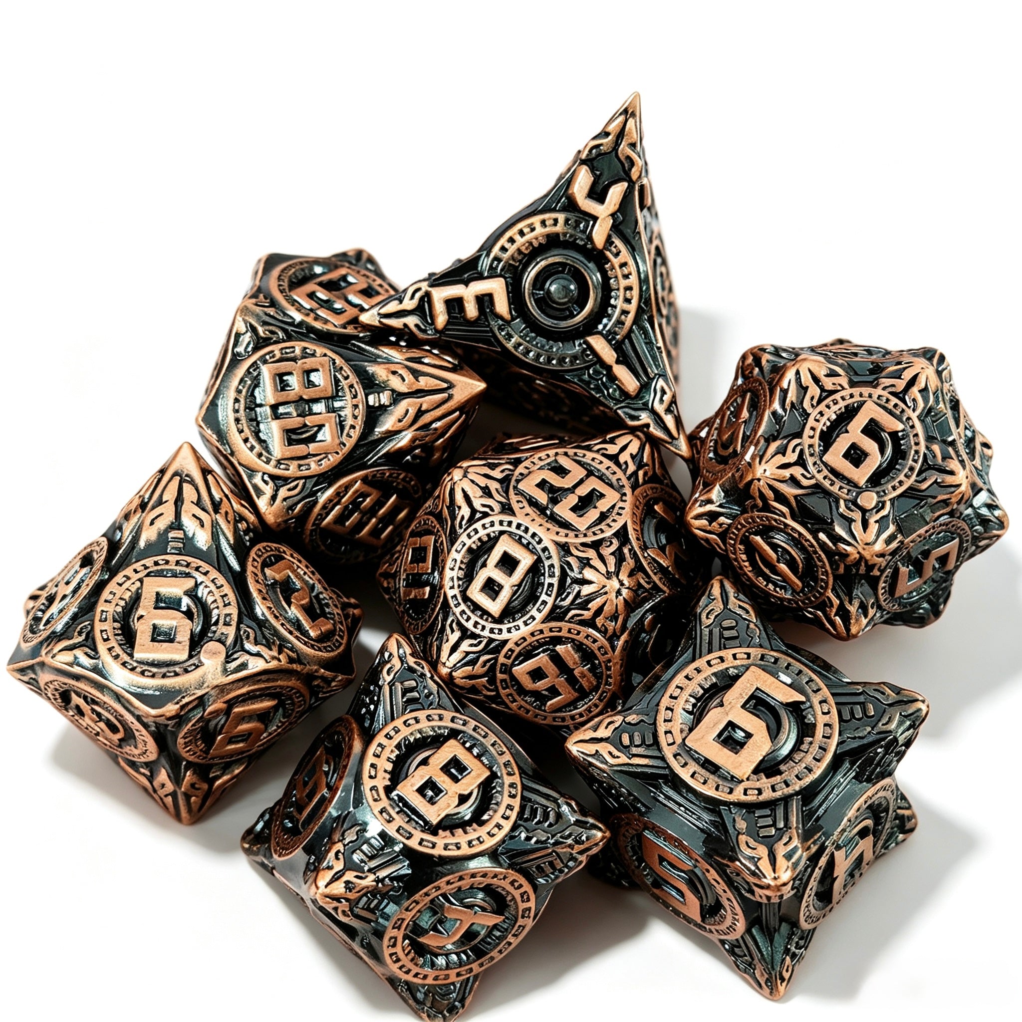 Ancient Clockwork Copper 7-Piece Metal Dice Set