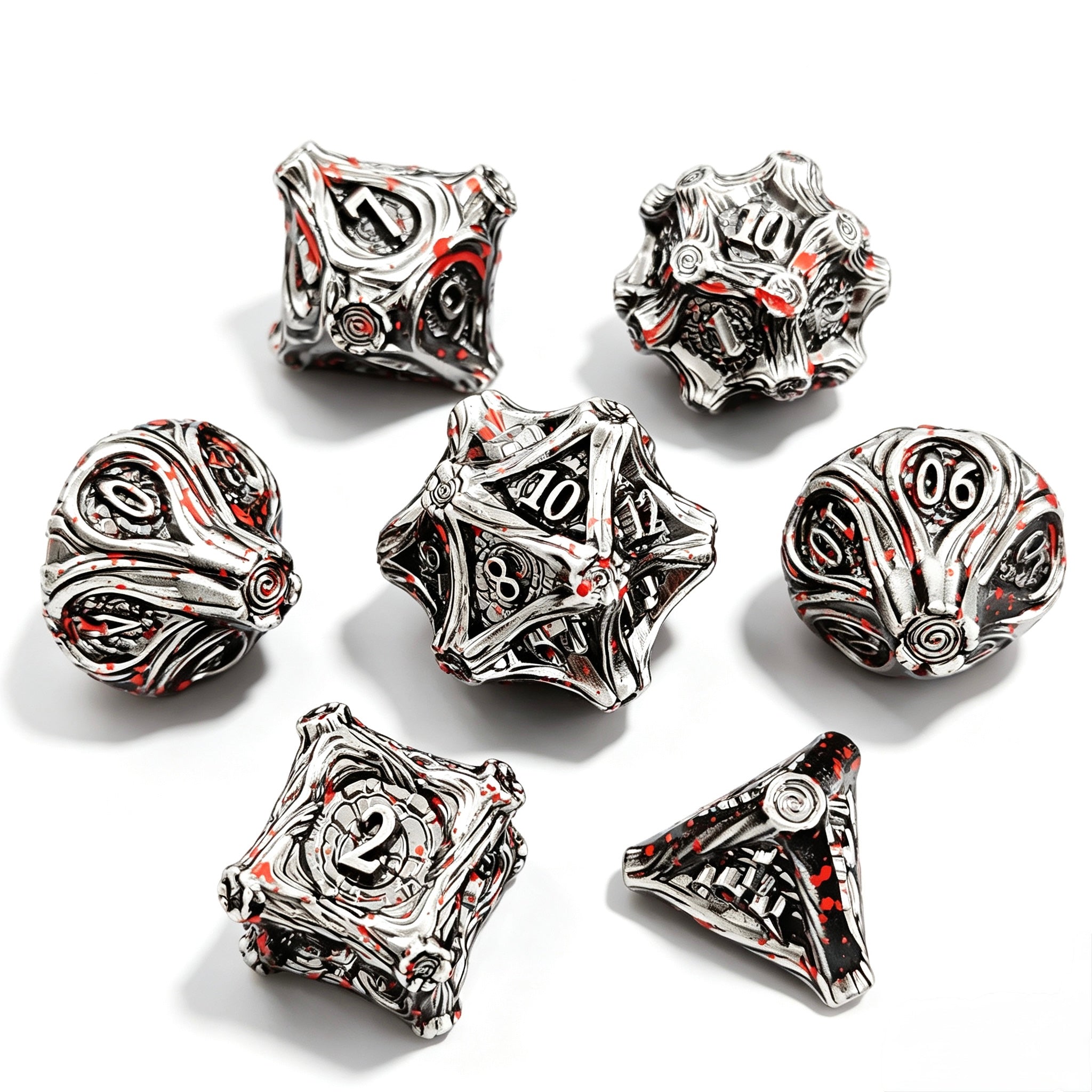 Wooden Swirl Bloody 7-Piece Metal Dice Set