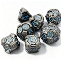 Steampunk Silver Blue 7-Piece Metal Dice Set