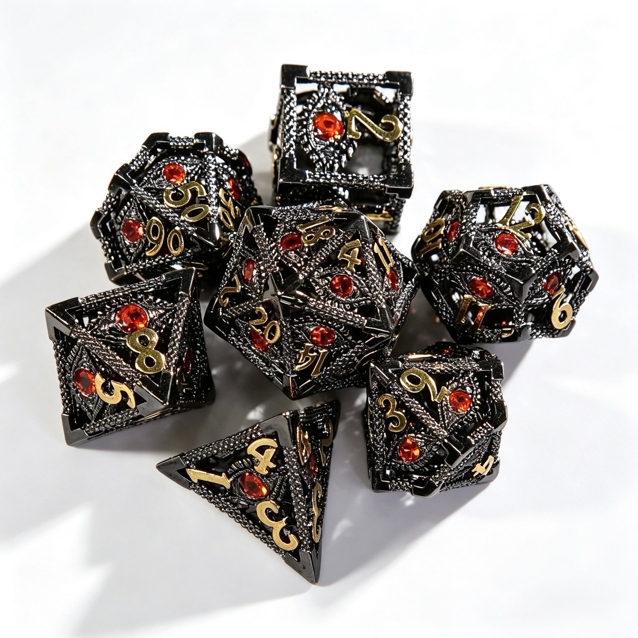 Ruby Eye Black 7-Piece Metal Dice Set
