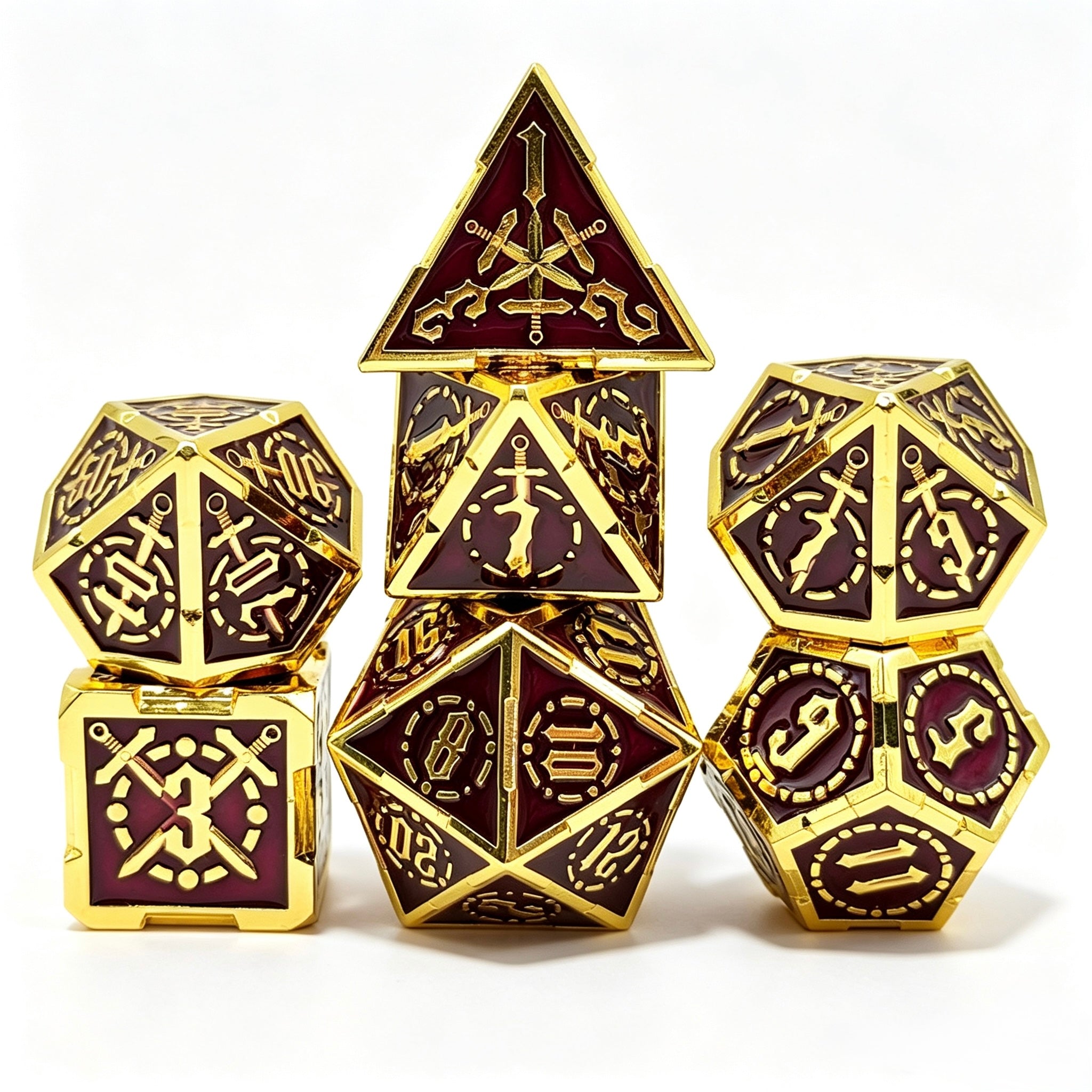 Glided Armory Red Gold 7-Piece Metal Dice Set