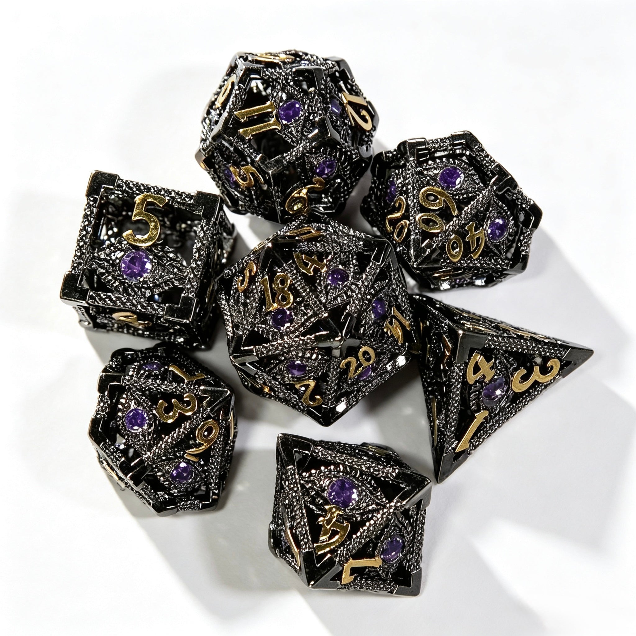 Amethyst Eye Black 7-Piece Metal Dice Set