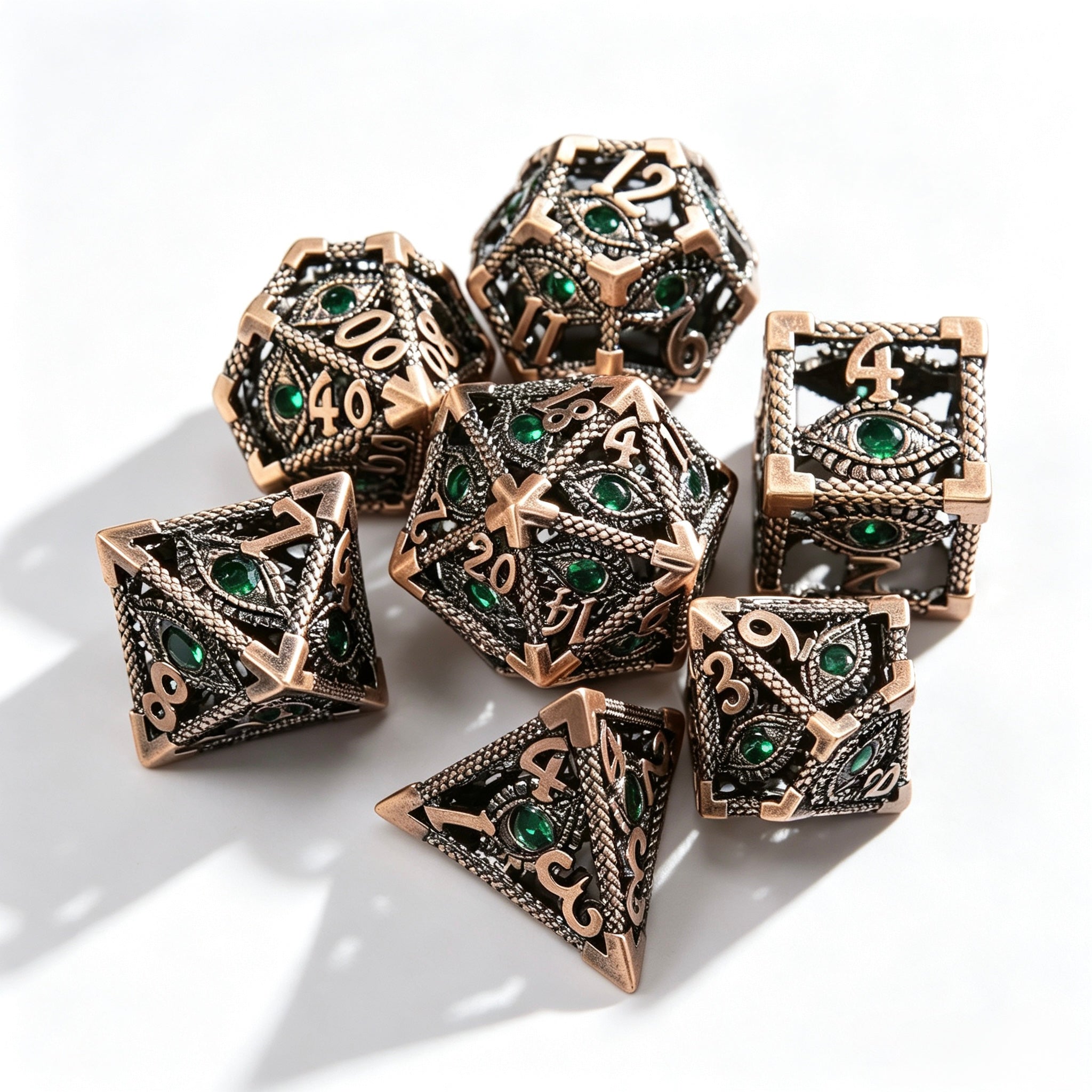 Jade Eye Bronze 7-Piece Metal Dice Set