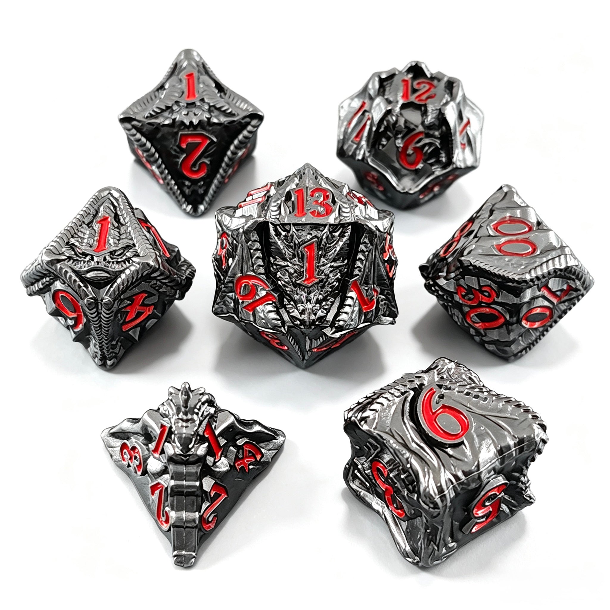Textured Dragon Black 7-Piece Metal Dice Set