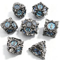 Silver Blue Lotus 7-Piece Metal Dice Set
