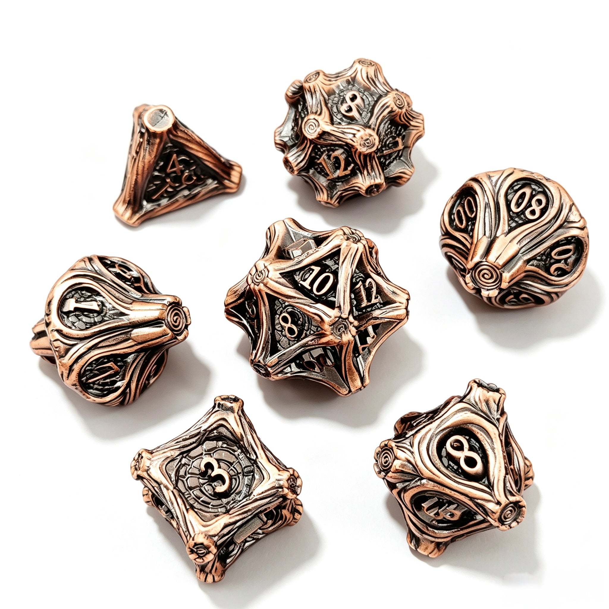 Wooden Swirl Bronze 7-Piece Metal Dice Set