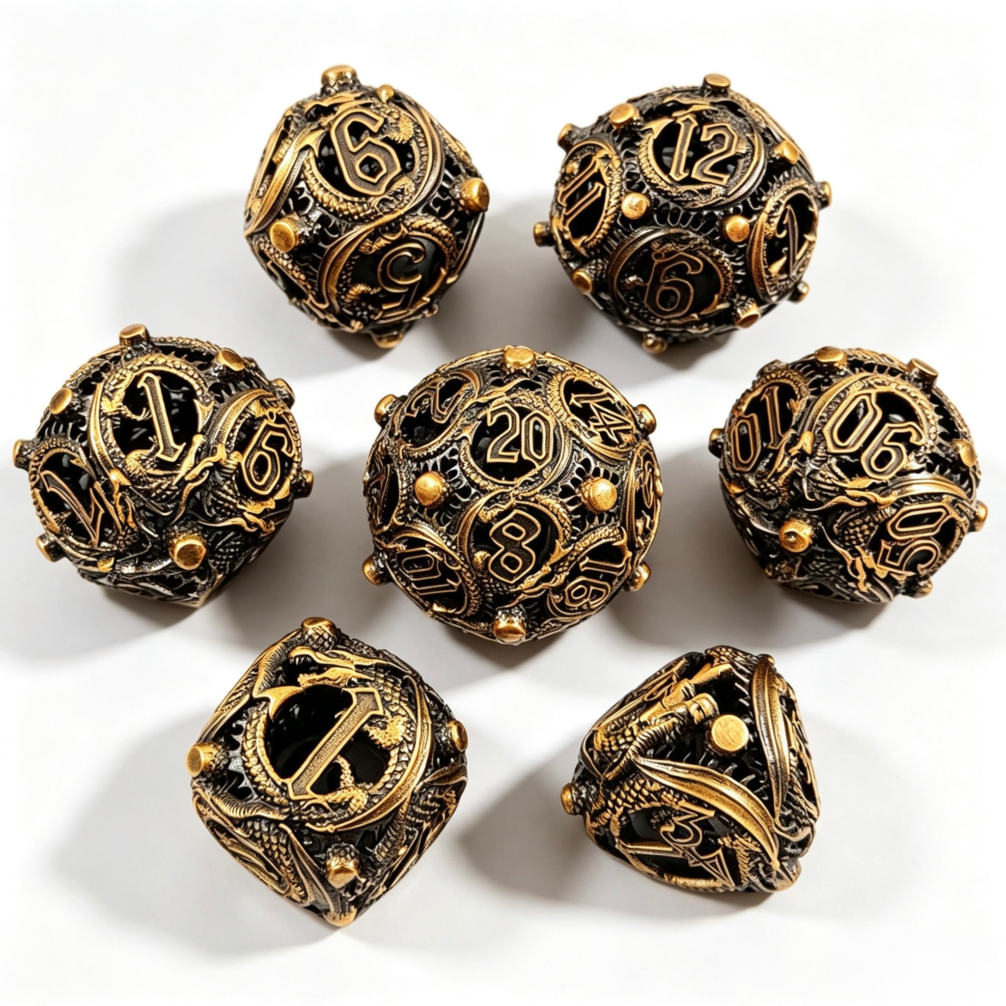 Dragon Swirl Bronze 7-Piece Metal Dice Set