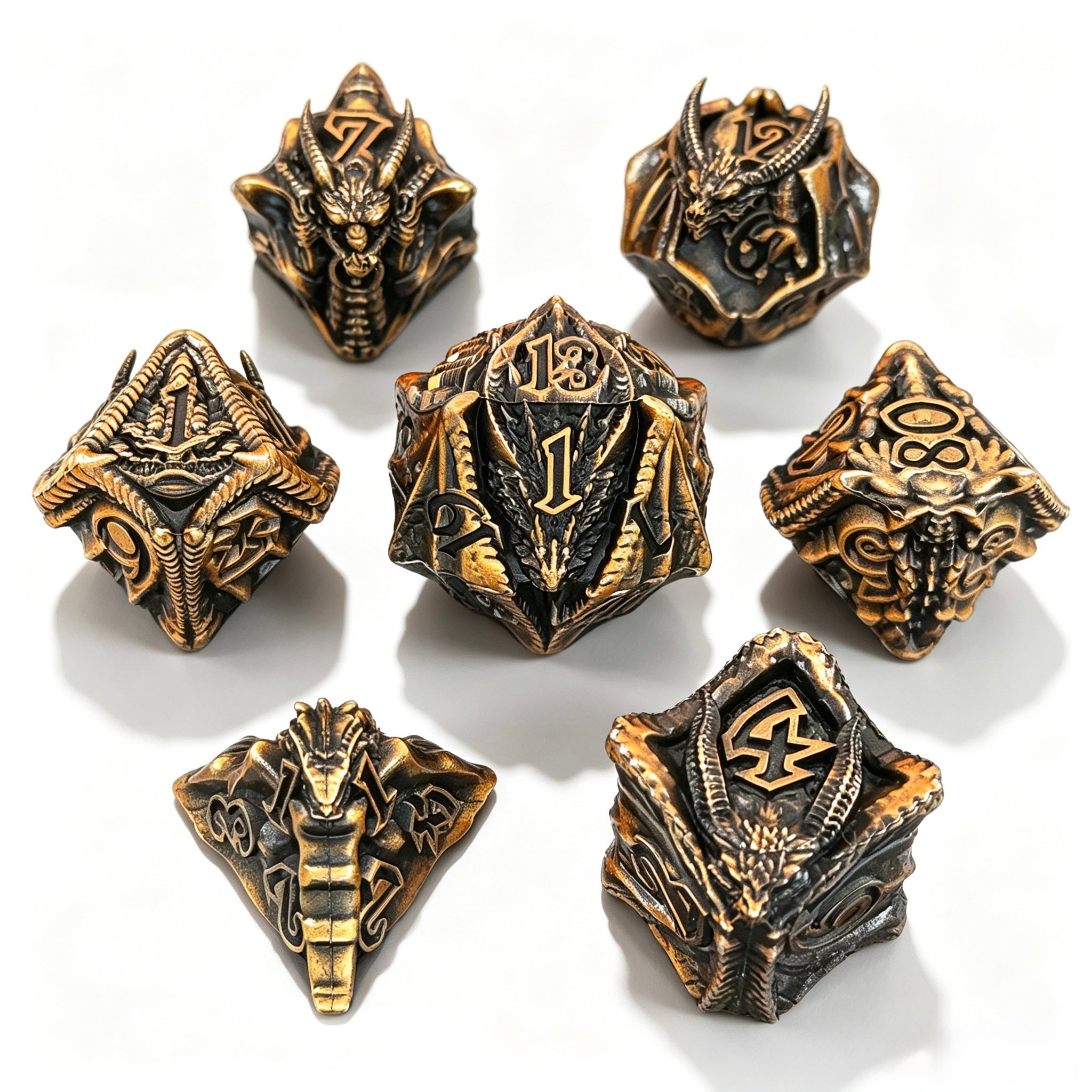 Dragon Spikes Gold 7-Piece Metal Dice Set
