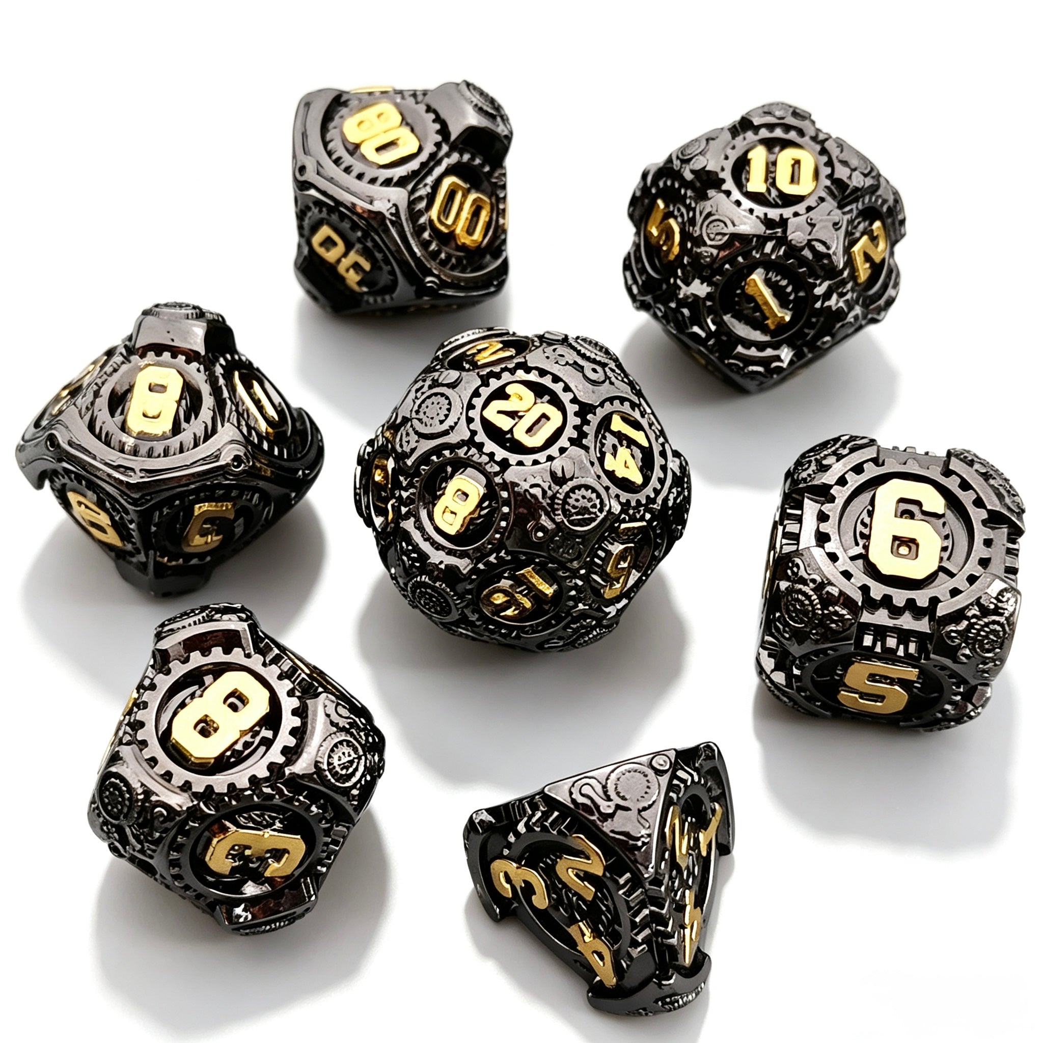 Steampunk Black Gold 7-Piece Metal Dice Set
