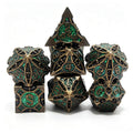 Geometrical Antique Bronze Green 7-Piece Metal Dice Set