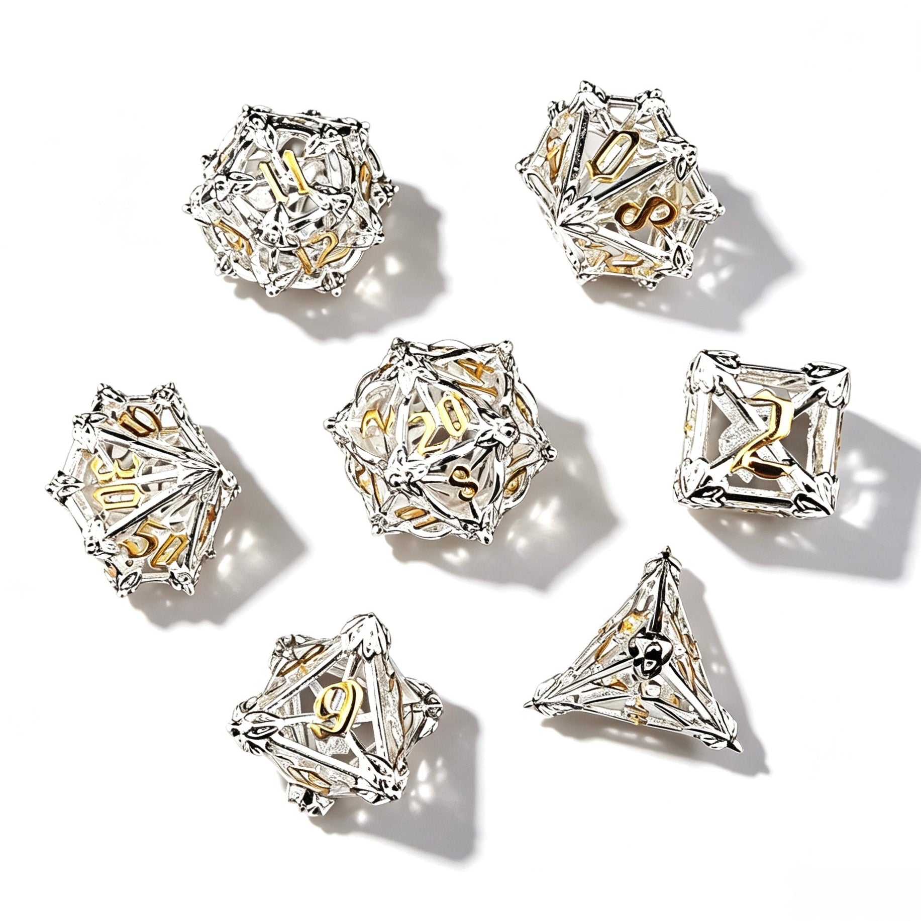 Vanguard Silver Gold 7-Piece Metal Dice Set