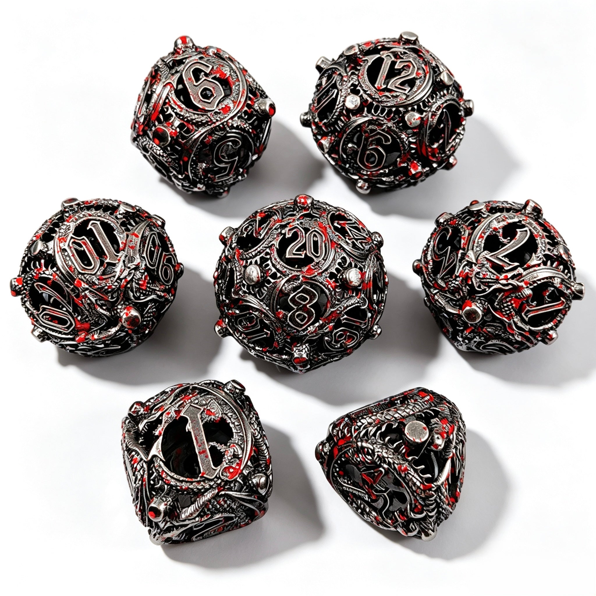 Dragon Swirl Bloody Red 7-Piece Metal Dice Set