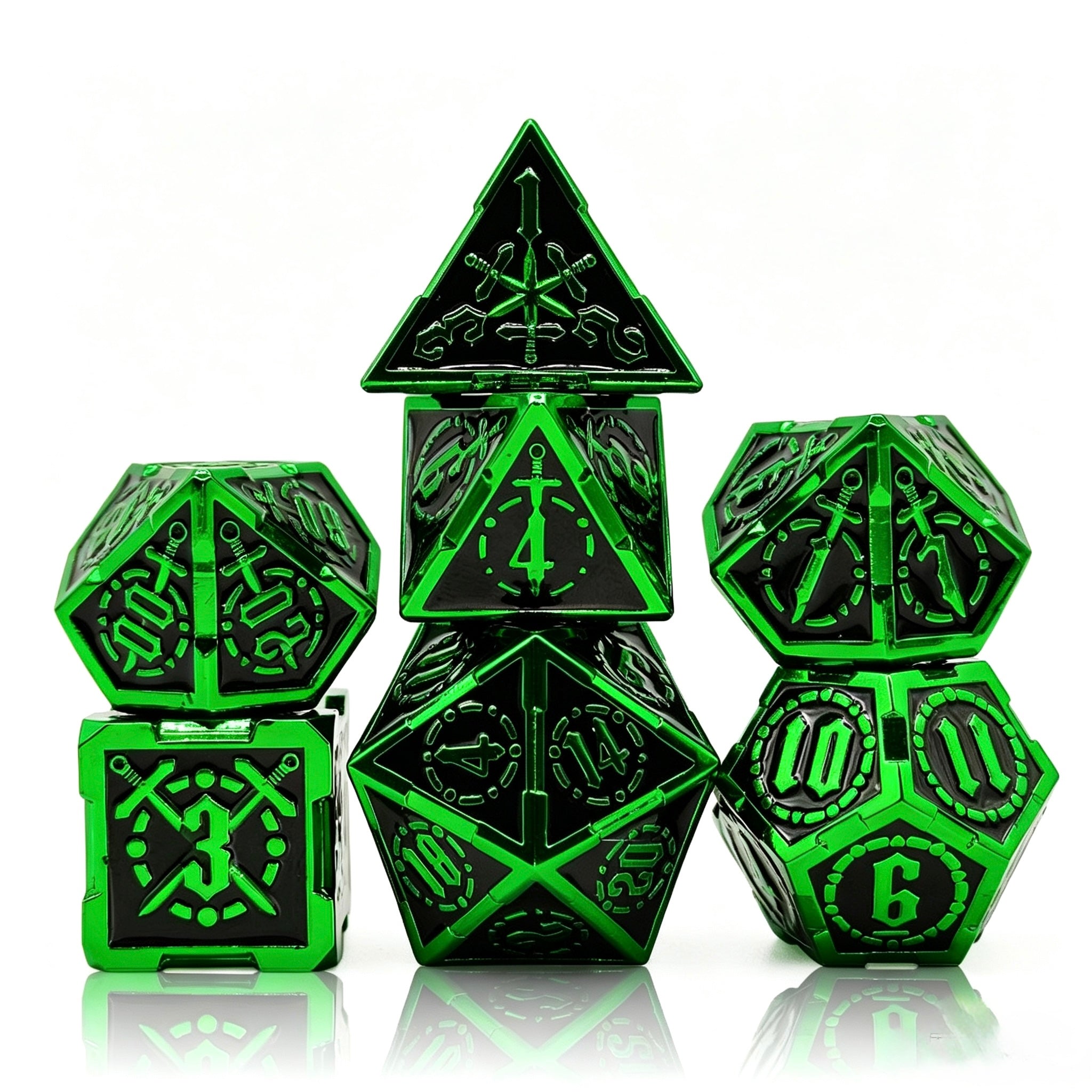 Glided Armory Green 7-Piece Metal Dice Set