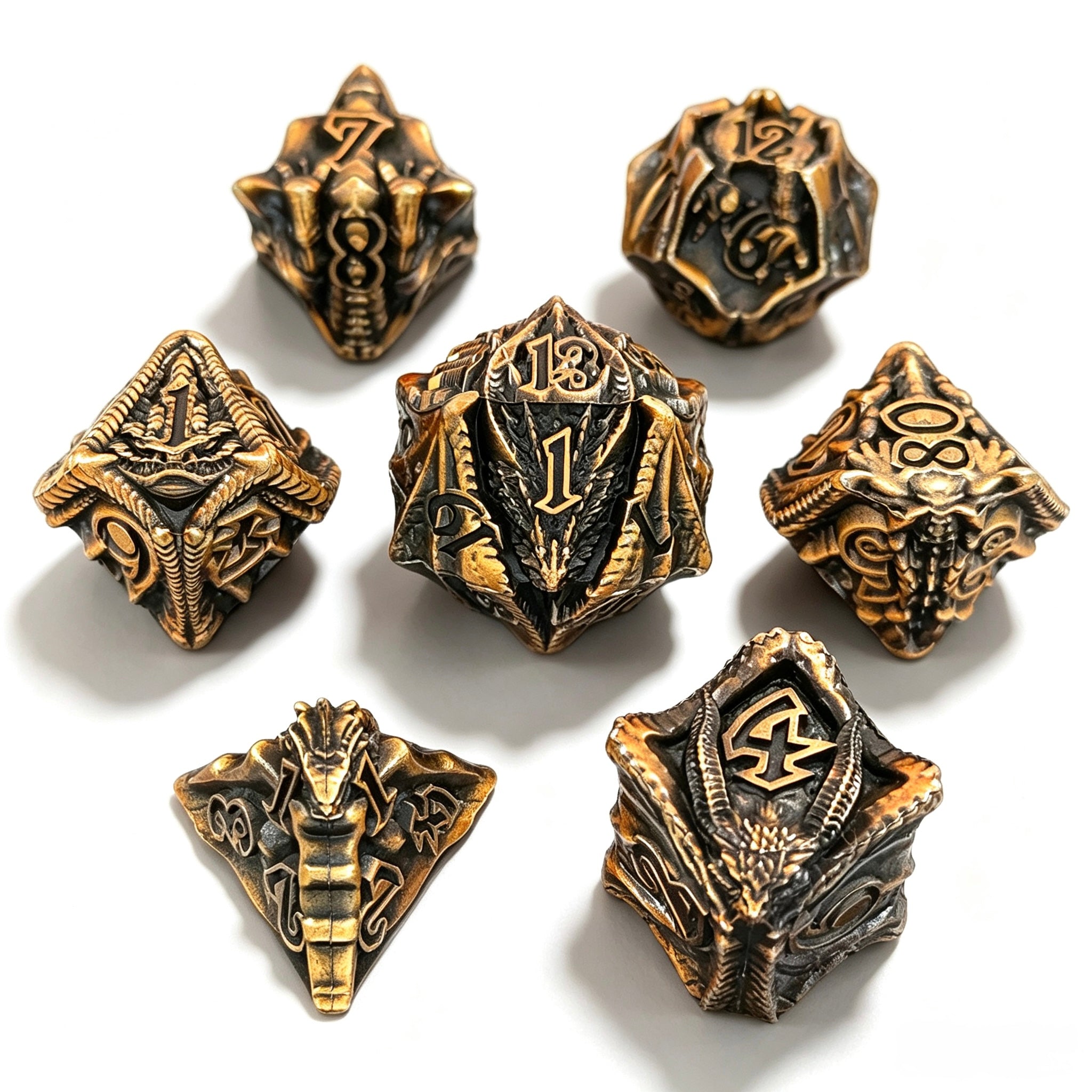 Textured Dragon Gold 7-Piece Metal Dice Set