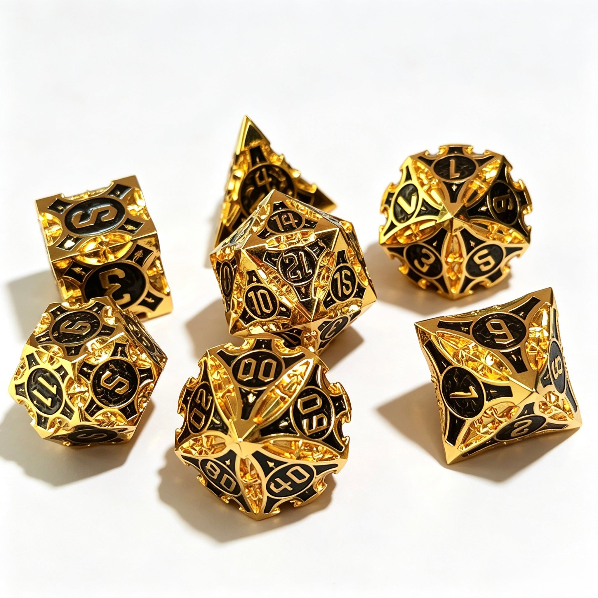 Geometrical Gold Black 7-Piece Metal Dice Set