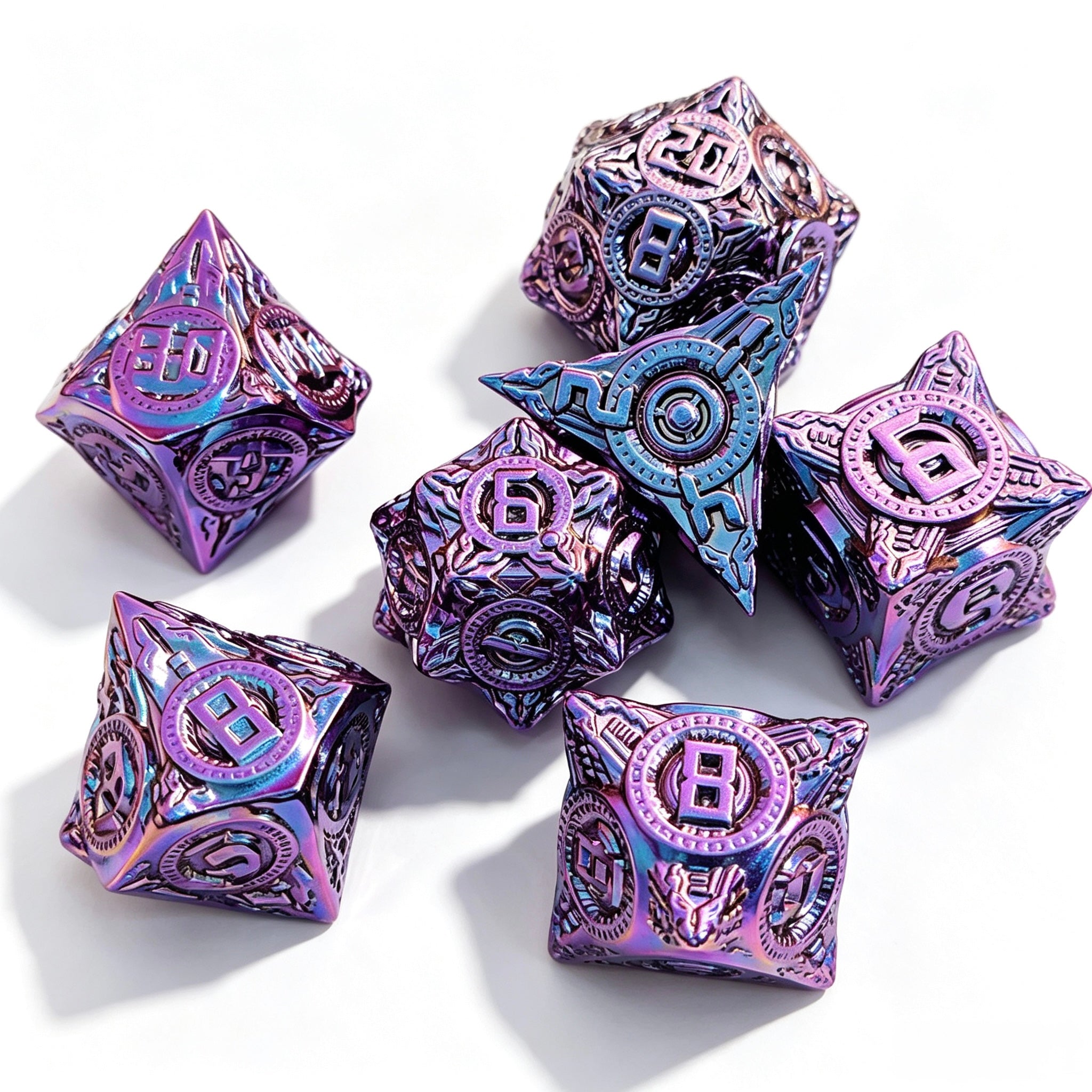 Ancient Clockwork Purple 7-Piece Metal Dice Set