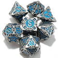 Geometrical Antique Blue 7-Piece Metal Dice Set