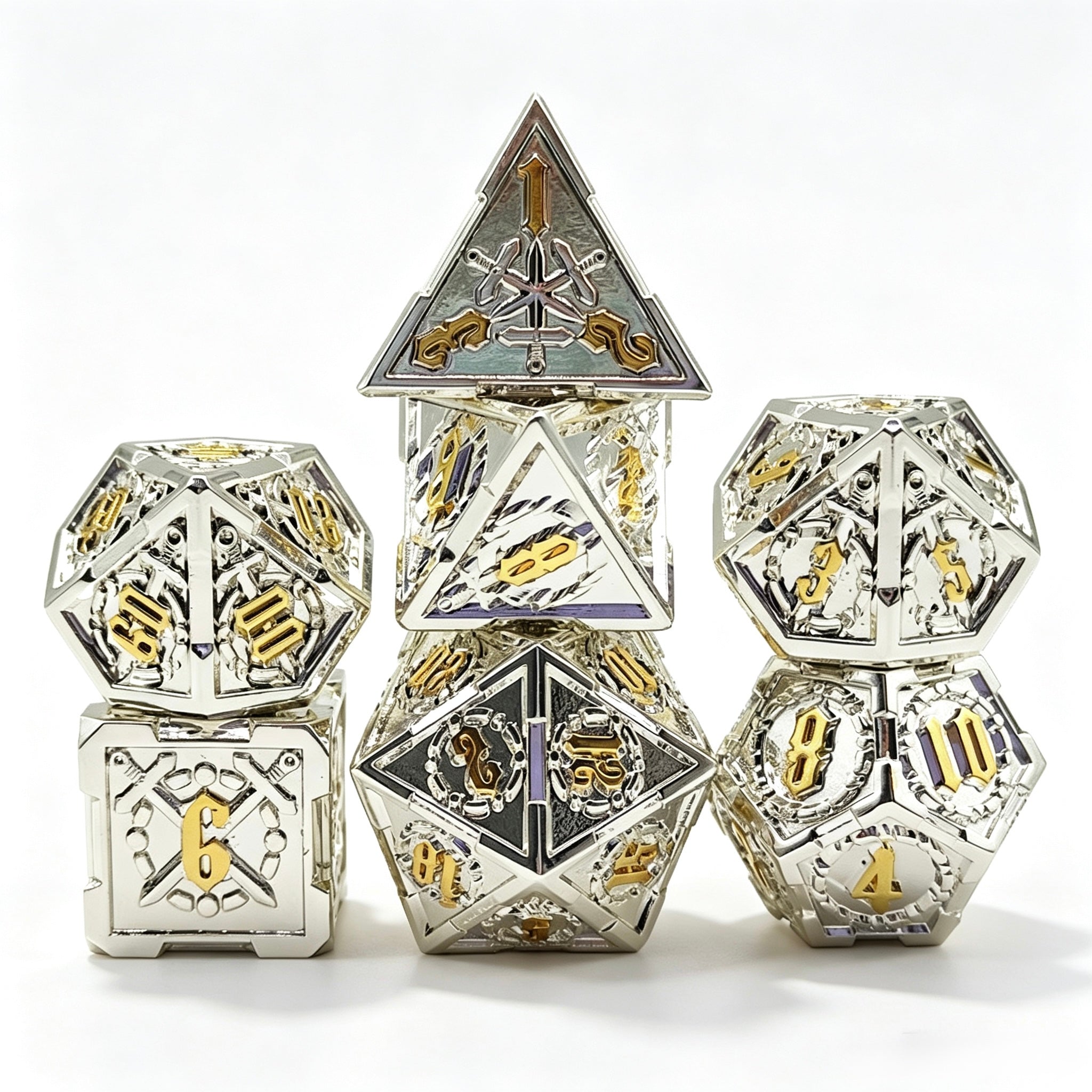 Glided Armory Silver 7-Piece Metal Dice Set