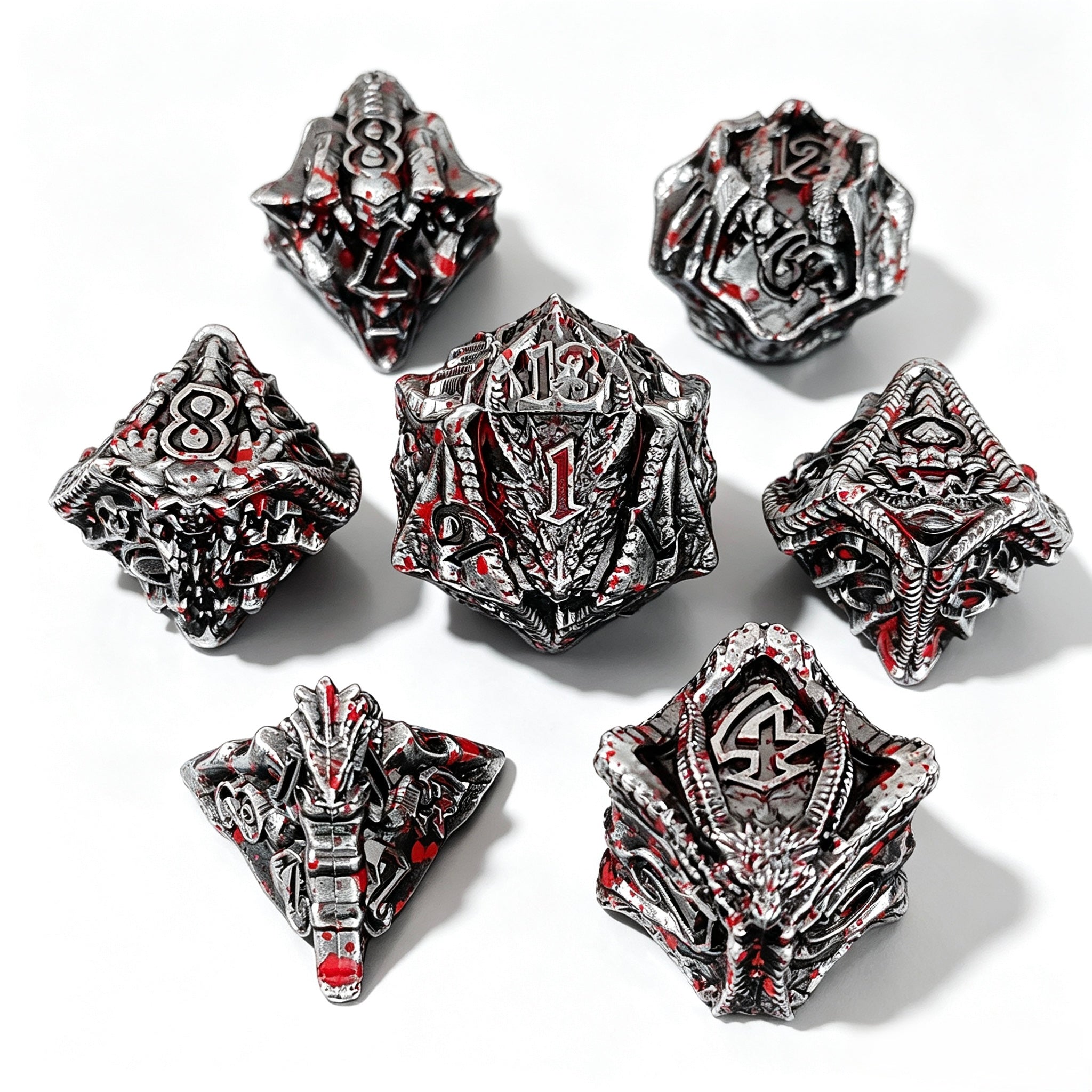 Textured Dragon Bloody 7-Piece Metal Dice Set