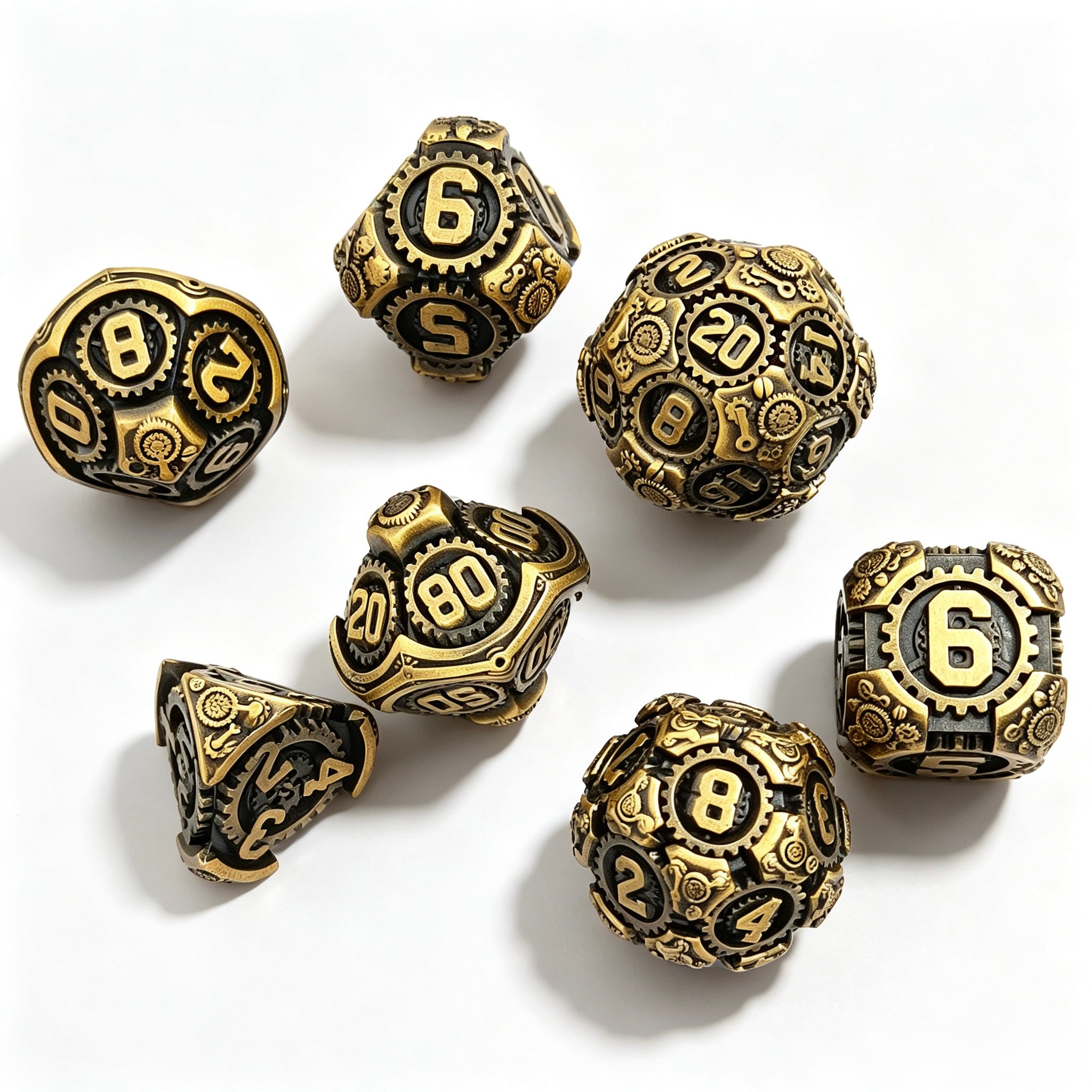 Steampunk Gold 7-Piece Metal Dice Set