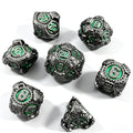 Steampunk Silver Green 7-Piece Metal Dice Set