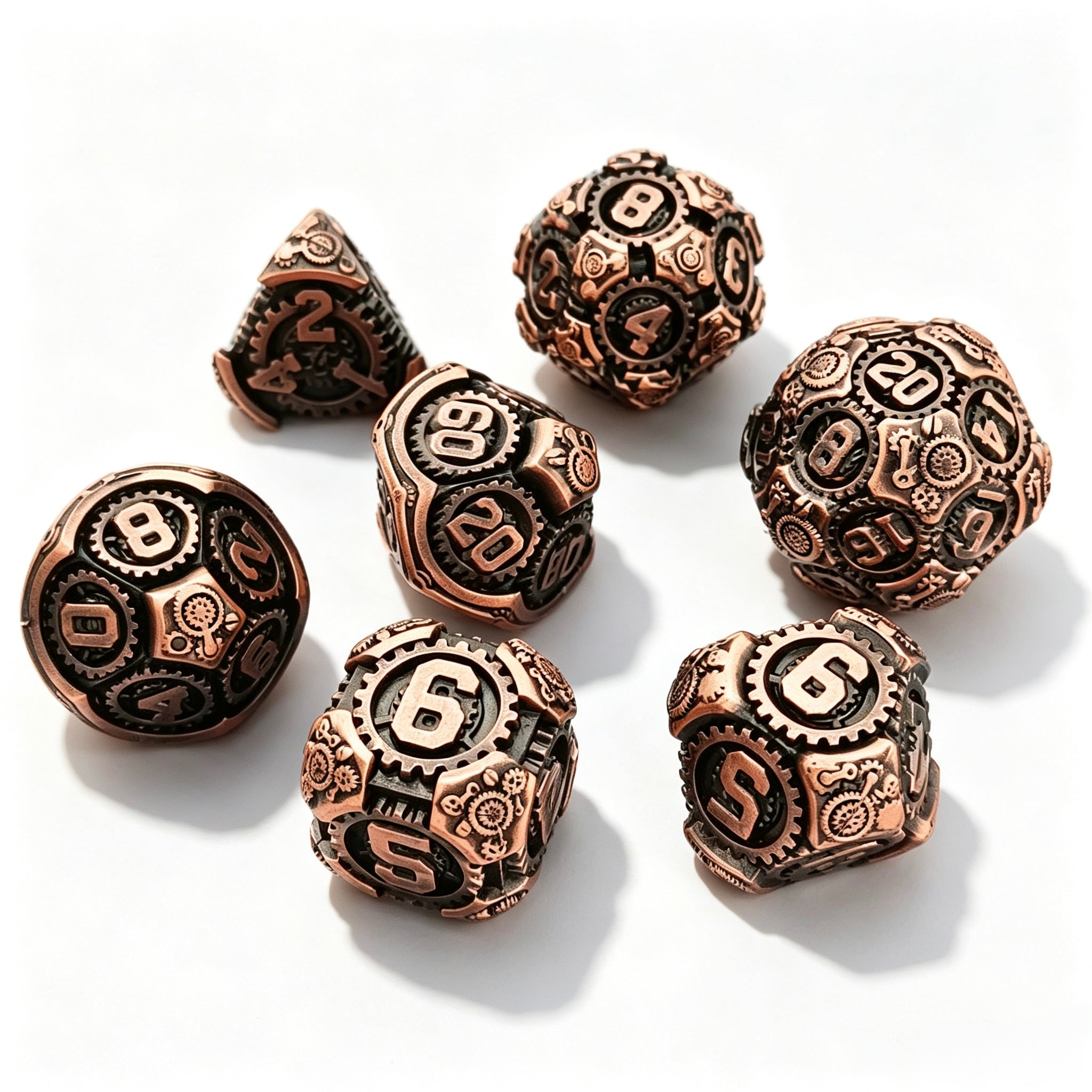 Steampunk Bronze 7-Piece Metal Dice Set