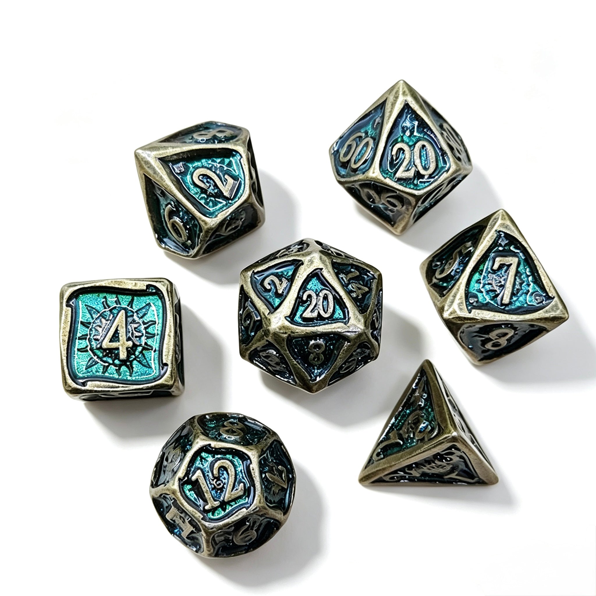 Solar Crest Black Green 7-Piece Metal Dice Set