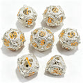 Dragon Swirl Silver Yellow 7-Piece Metal Dice Set