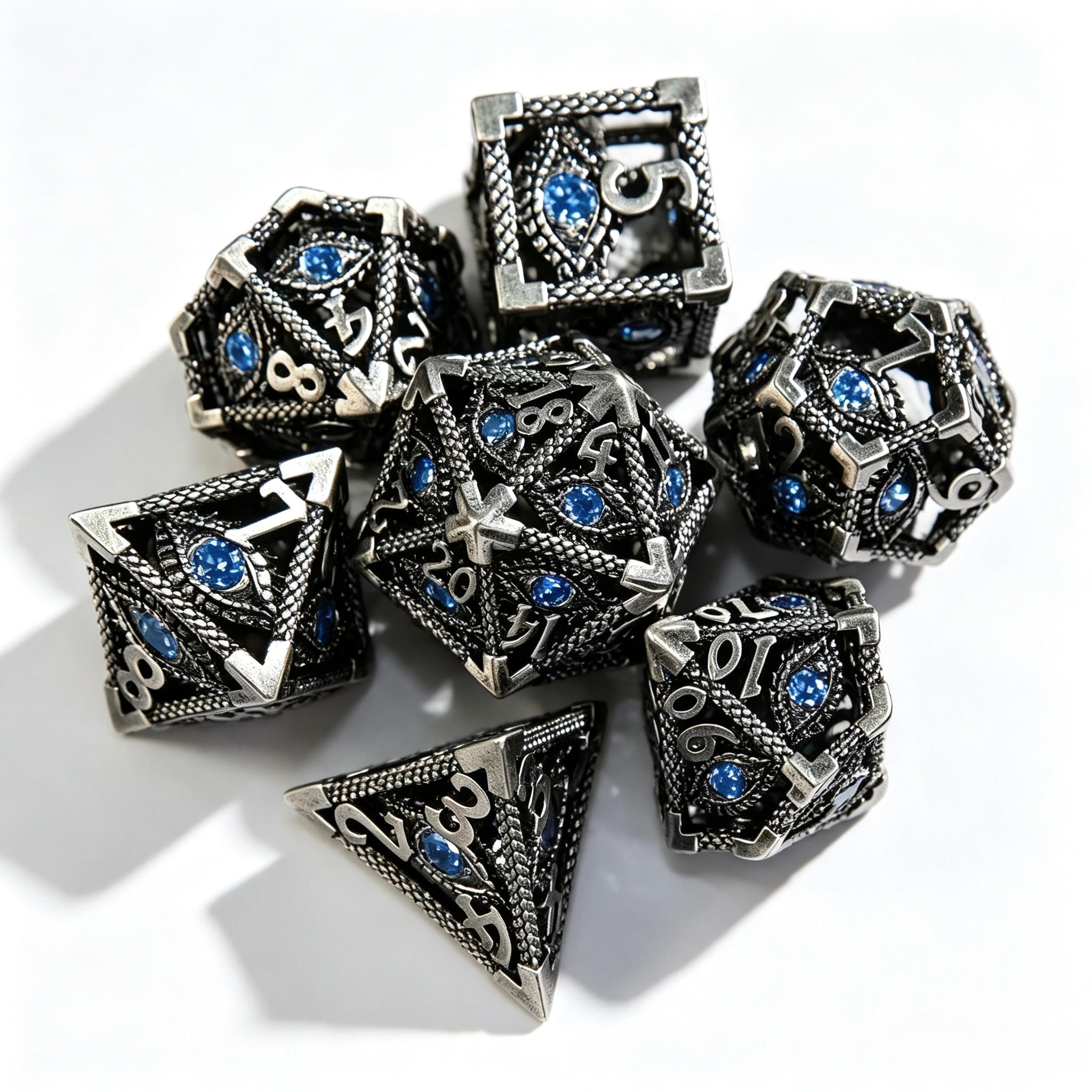 Sapphire Eye Black 7-Piece Metal Dice Set